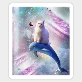 Space Cat Riding Dolphin Sticker
